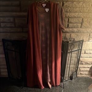 Rust Vest with Patterned Dress